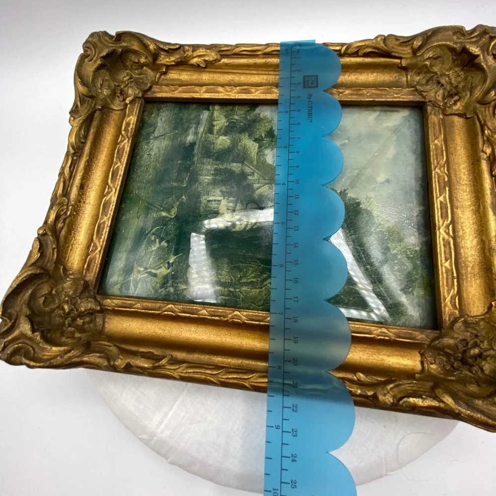 Vintage 10x9 Framed Landscape Gold Ornate Rococo Pastoral Scene Gilt Rustic